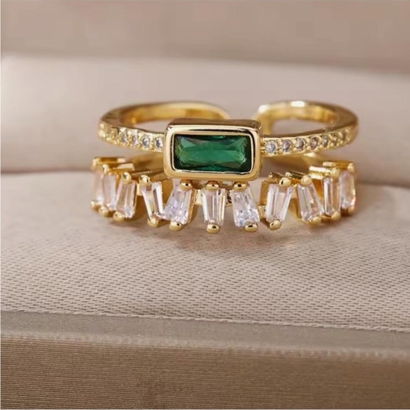Anthropologie Jewelry - Luxe Malachite Green Adjustable Gold Ring
